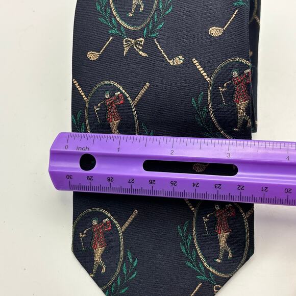 Vintage Brooks Brothers Silk Tie Made in USA Navy Blue Golf Golfer Clubs Pattern - Picture 2 of 3